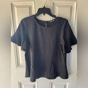 Madewell Black Flare Hem Short Sleeve Crepe Top Size Small New